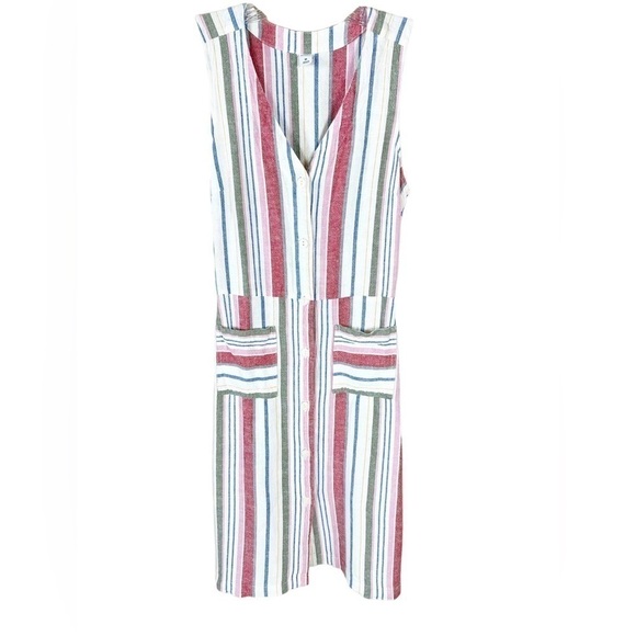 Old Navy V-Neck Sleeveless Striped Linen Blend Button Front Dress XS - Picture 1 of 9